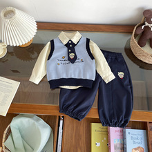 【现货】CT265679男童童套装2026春季韩版刺绣马甲衬衫裤子三件套