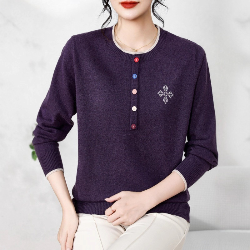 妈妈春秋装2025新款打底羊毛衫薄款中老年时尚女装桑蚕丝针织上衣