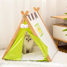 猫窝狗窝宠物帐篷四季用秋冬保暖蒙古包实木大狗床可拆洗宠物帐篷