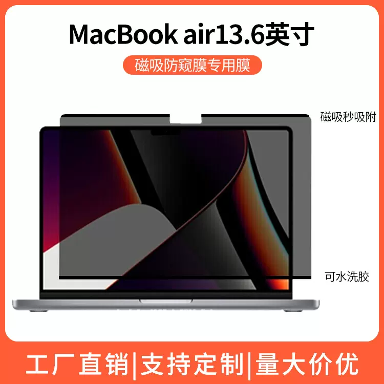 跨境适用苹果MacbookAir15.3寸磁吸水洗胶防窥膜2024款可拆卸贴膜