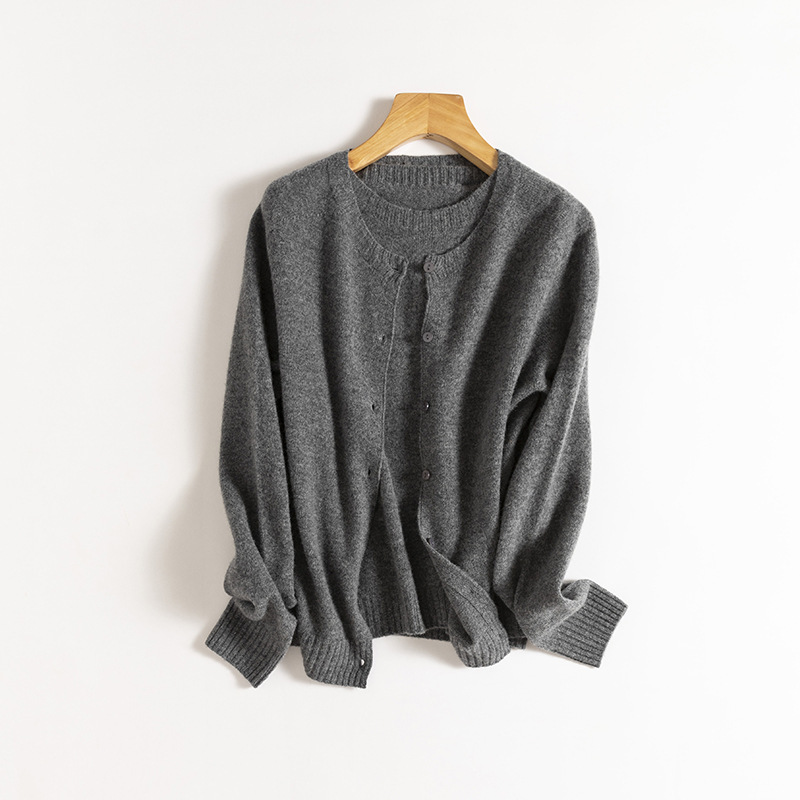 Korean version of niche design sense 100. Wool crew neck knitted cardigan women's autumn single-breasted coat Joker new coat