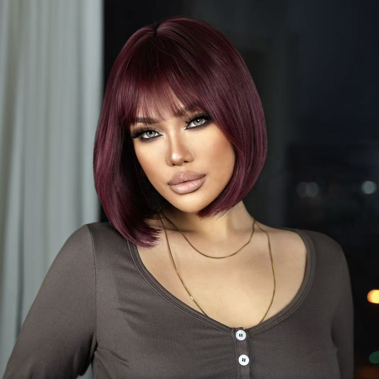 Europa y los Estados Unidos transfronterizos hombro pelucas mujeres Bo Bo natural flojo cabello completo pelucas de cabello de franja multicolor opcional