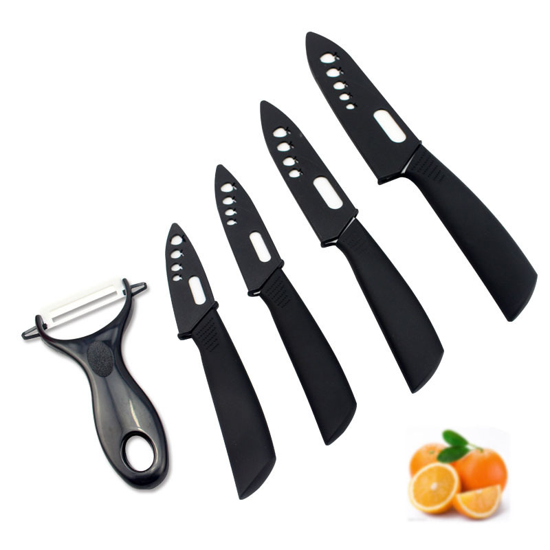 Suministro transfronterizo mango negro hoja blanca 3456 pulgadas práctico conjunto de cuchillos de cerámica cuchillo de cocina conjunto Mango antideslizante cuchillo de cerámica