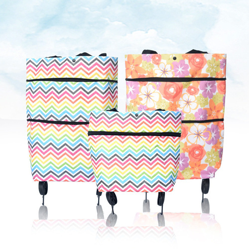 New fashionable folding shopping bag household wheels environmentally friendly trolley trolley bag shopping grocery cart wholesale large size
