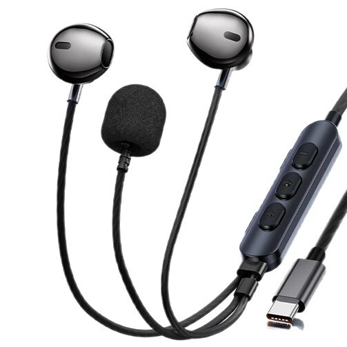 金运Y18半入耳耳机线控带麦声卡蓝牙话筒TYPE-C有线直播K歌神器|undefined