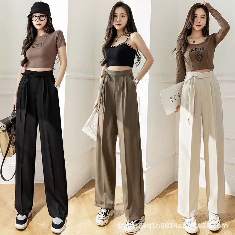 Трансграничные корейские женские летние новые широкие брюки с высокой талией и подвеской дизайн чувство нишевые костюмы прямые повседневные брюки оптом