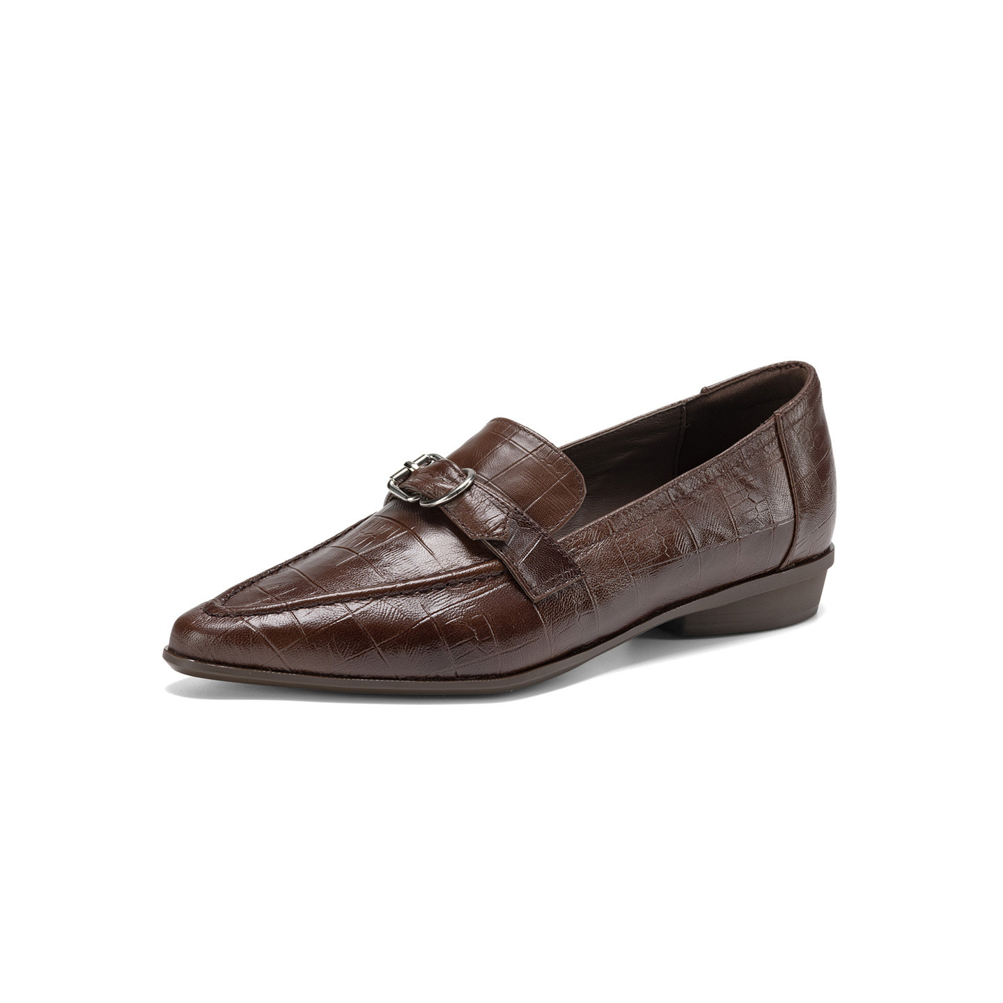 Giày loafer nữ phong cách Anh quốc, mũi sâu, gót thấp vuông, da bò — màu nâu chi tiết 24