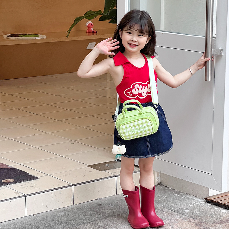 Bolsas de hombro a cuadros coreanas para niños y niñas dulces pequeñas y frescas bolsas de mano para bebés de color macarón nuevas bolsas para niños