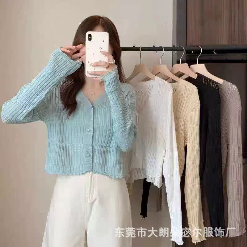 Свежий трикотажный солнцезащитный кардиган женский летний тонкий внешний вид с подтяжкой юбка платок блузка блузка блузка пиджак