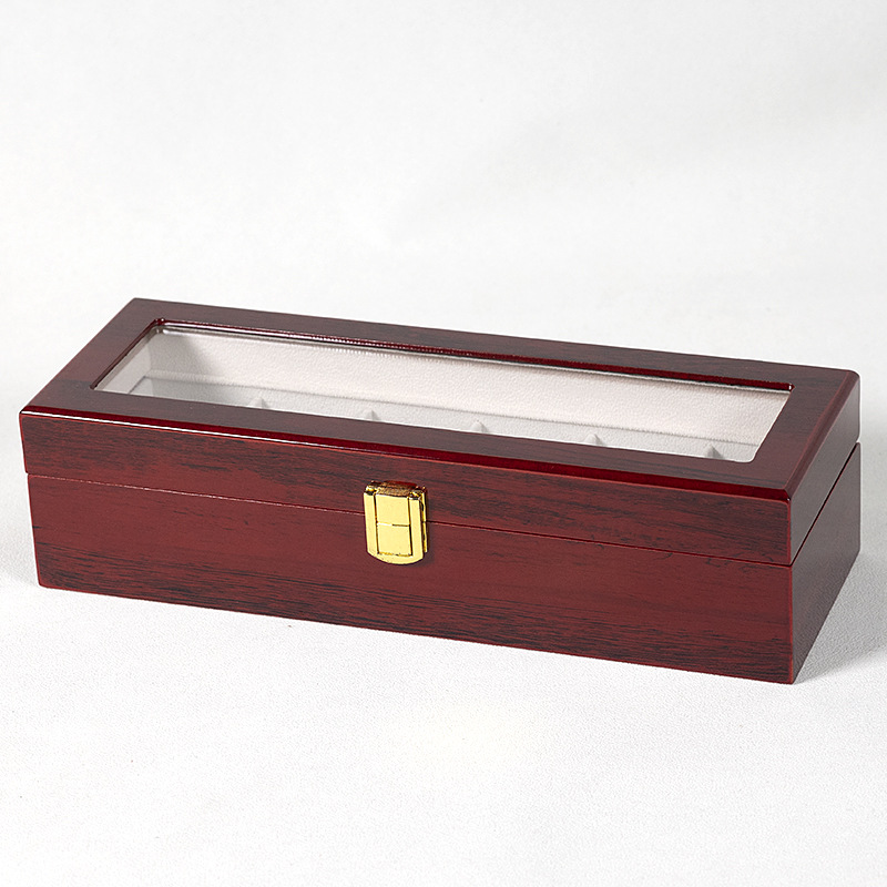 En stock pintura roja reloj caja de almacenamiento a prueba de polvo con claraboyas reloj pulsera caja de exhibición caja de colección