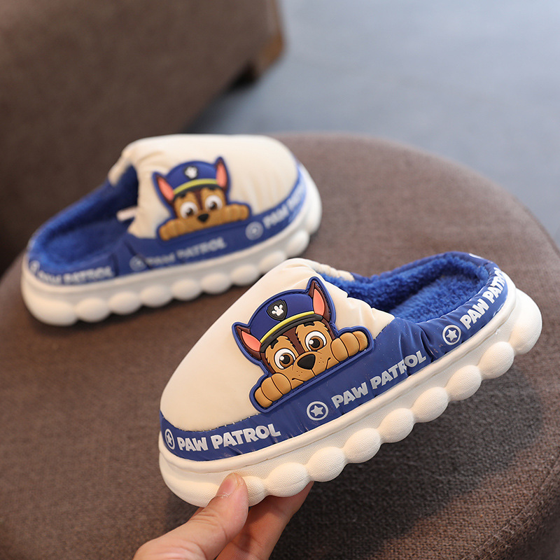 Wang Wang Team Genuine Children's Cotton Slippers Men's Autumn and Winter Waterproof Indoor Non-Slip Home Mao Mao Slippers Thickened Fleece-Lined