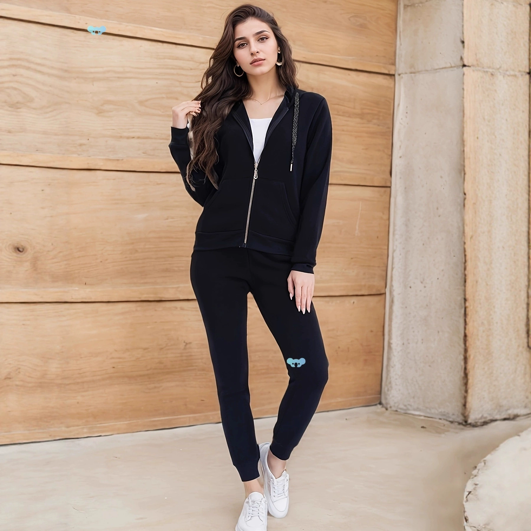 Женский повседневный комплект с капюшоном на молнии и брюками-фонариками, классический