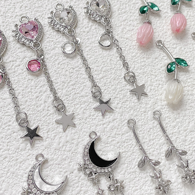 5g Weight Pendant Jewelry Making Type 13*55mm Jewelry Making Size DIY Jewelry Accessories Classification 1 Piece Quantity Alloy Material Star, Heart Shape, Flower Pattern All Seasons Season Plating Design Elegant, Gothic Style 1 Piece 13*55mm Alloy Star Heart Shape Flower Pendant Jewelry Accessories 1