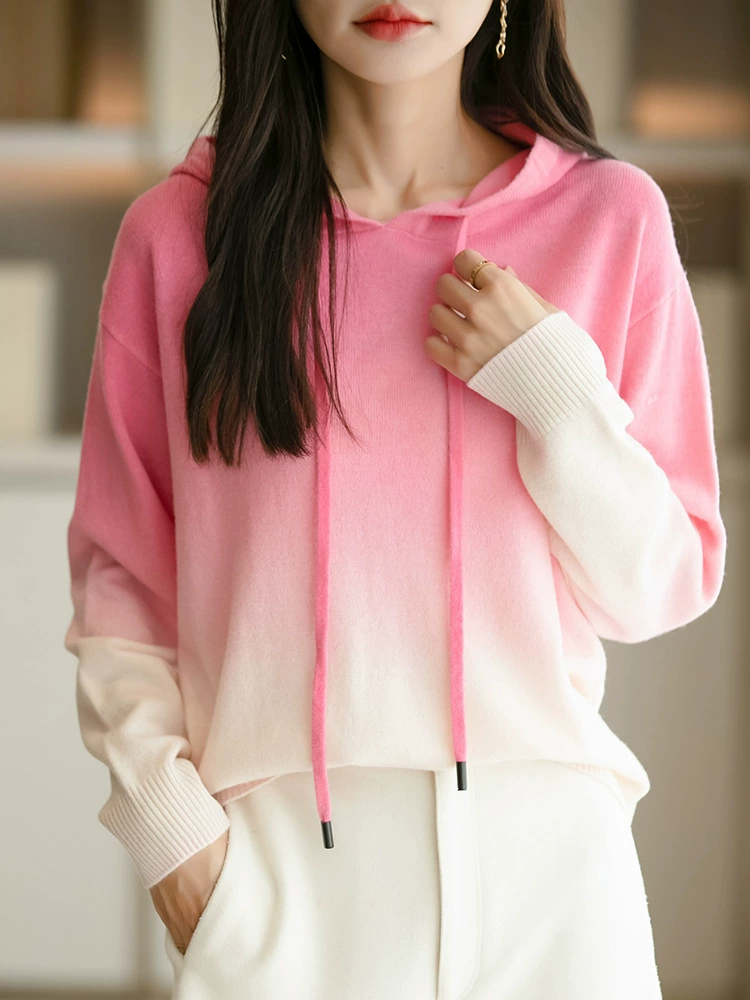 Градиент с капюшоном ленивый ветер свитер куртка женский 2024 осень и зима новый корейский свободный вязаный свитер женский топ