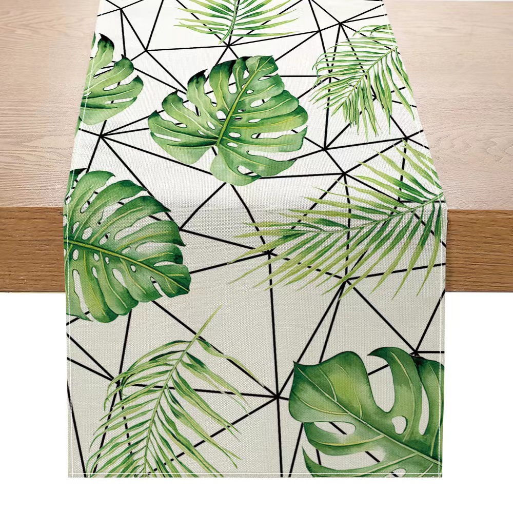Nórdico verde planta serie impresa corredor de mesa Lino hogar decoración mesa de café tela decorativa Amazon image 11