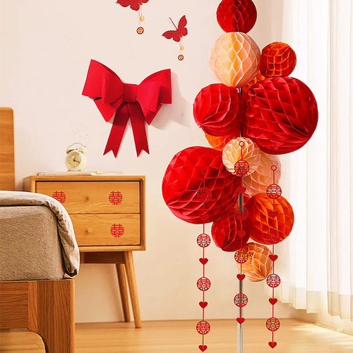 Marriage honeycomb ball column hanging decoration bedroom set wedding new house living room scene paper lantern floating decoration