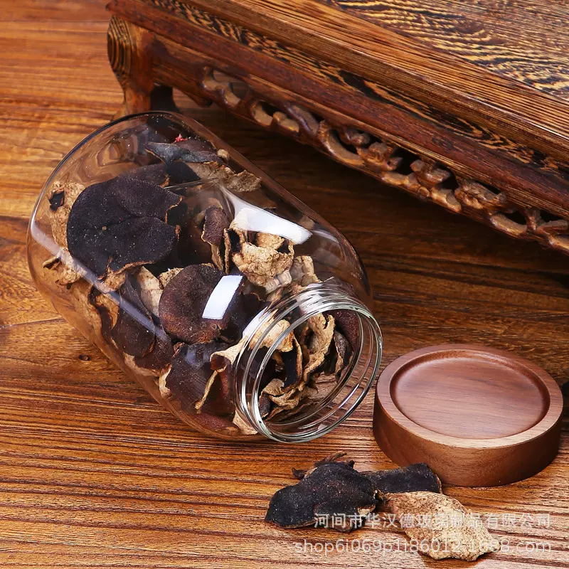 外贸展示螺纹口玻璃密封罐大容量玻璃储物罐相思木盖陈皮储存罐