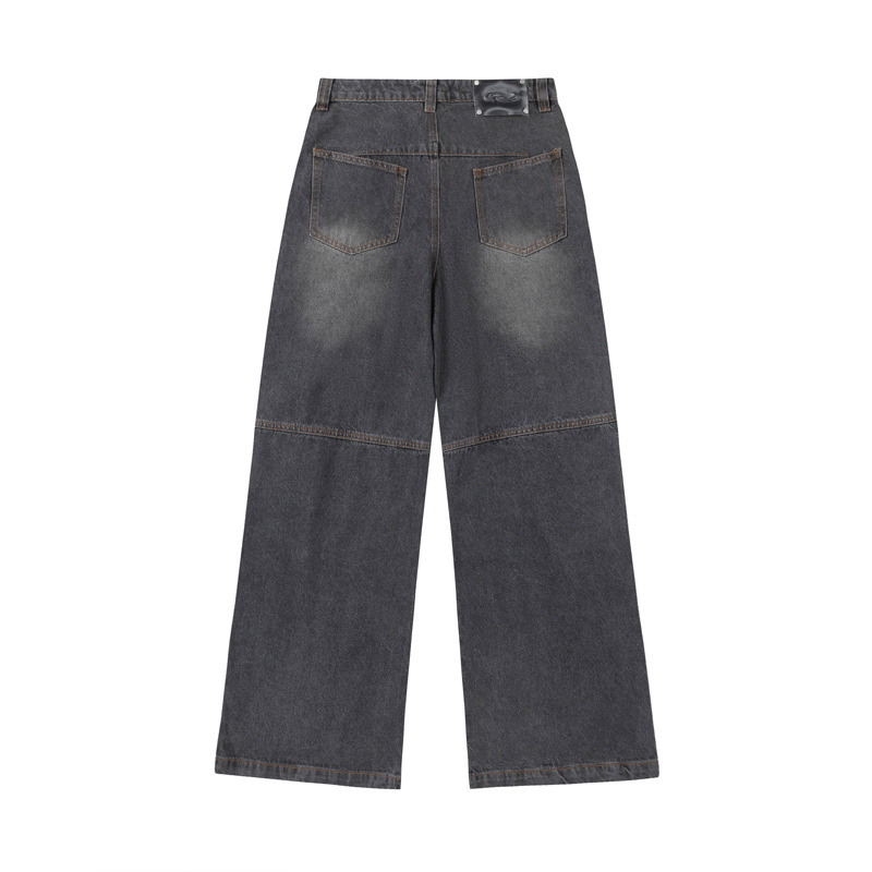 Men's Clothing retro multi-strand split jeans men's ins Fashion brand casual loose wide-leg trousers_voghion.com