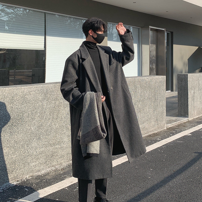 모직 코트 남성 중장 2024 가을 및 겨울 패션 브랜드 플러스 사이즈 무릎 위 느슨한 모직 코트 남성용 코트