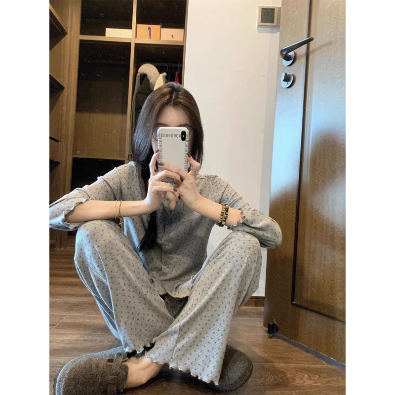 高级感碎花睡衣女春秋季长袖套装休闲简约网红风家居服大码可外穿|undefined