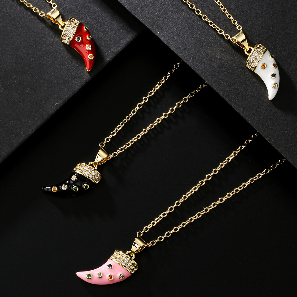 fashion drop oil small horns pendant copper micro-inlaid zircon jewelry golden necklace female