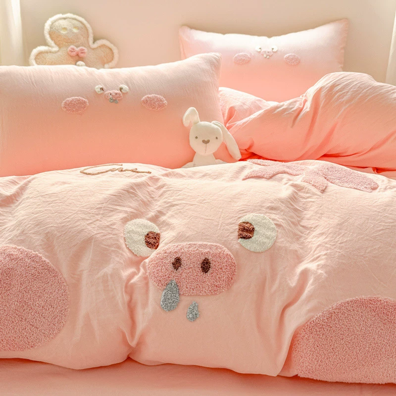 [Collected by 26,000 people] ins cute pig cartoon towel embroidered washed cotton four-piece bed student dormitory