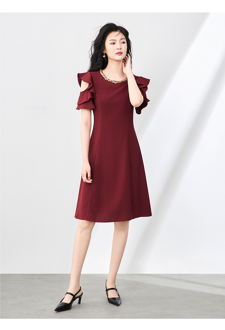 Váy liền thắt eo cổ tròn đính kim cương phong cách Pháp sang trọng cho nữ — Màu đen chi tiết 12