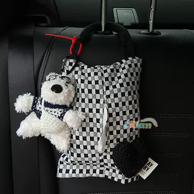 Car tissue box/set: Paper Box Car Seat Tissue - no-specifications-scrawled-dog-blue-and-white-diamond-sweater-white-bag-black-and-white-plaid-tissue-bag