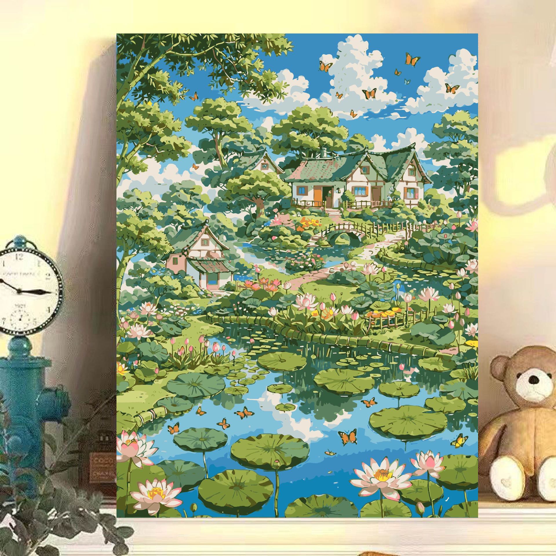 Paisaje floral diy relleno manual acrílico pintura al óleo digital de alto valor de color curado 0 pintura al óleo de relleno base en el viento