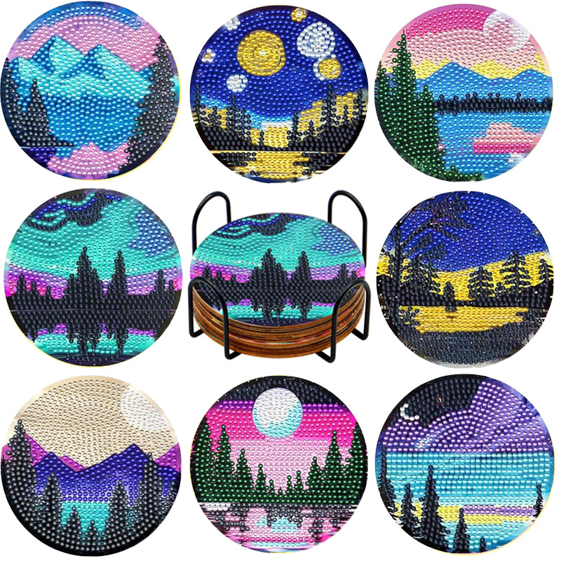 Diamante personalizable pintura taza almohadilla de dibujos animados tablero de madera aislamiento térmico pequeño diy alta sensación de fabricación artesanal al por mayor taladro de cristal