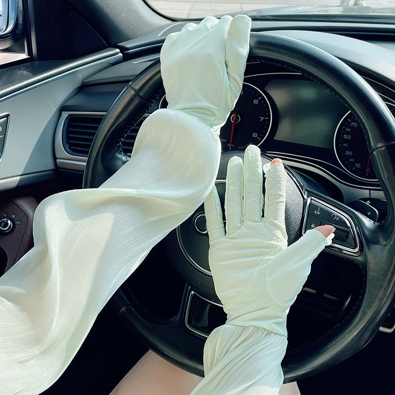 冰絲袖套防曬冰袖長防紫外線遮陽透氣騎行開車戶外袖套露二指手套