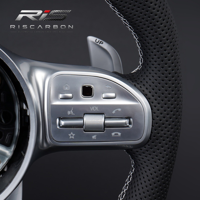 Compatible with Mercedes-Benz white label full leather black silver button steering wheel W204 W205 W207 W211 W213 W221