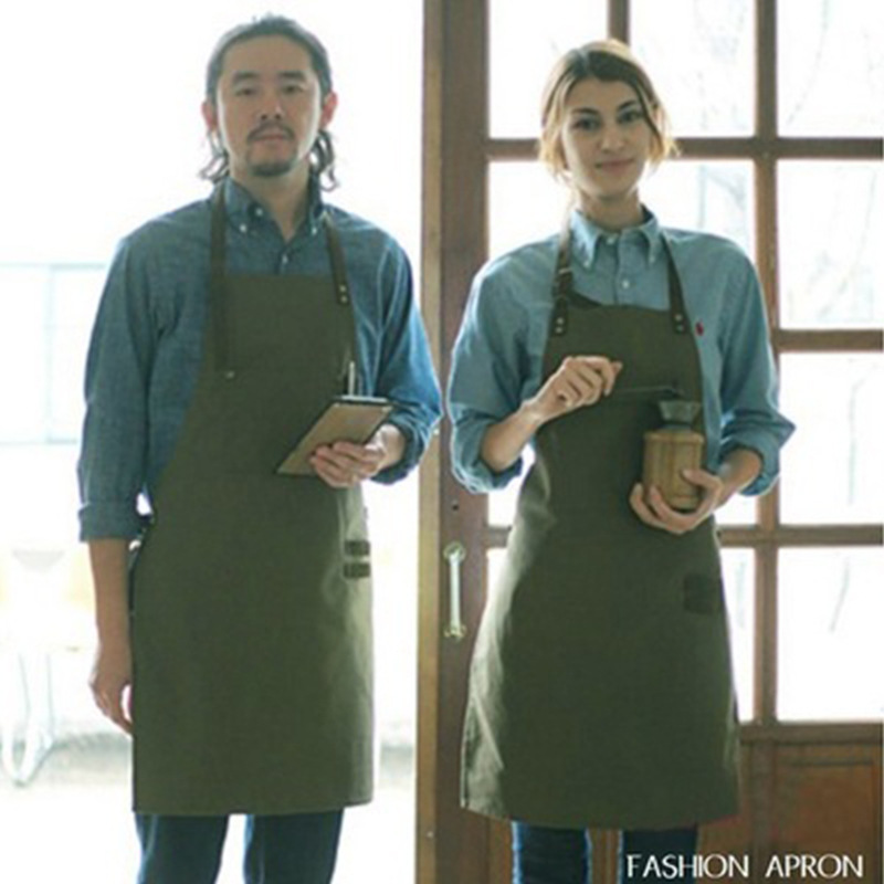 Delantal verde logotipo personalizado fábrica al por mayor sala de arte sala de pintura cafetería trajes delantal lienzo personalizado