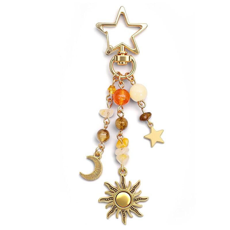 European and American Retro Style Sweet and Cool Moon Star Keychain Pastoral Style Irregular Gravel Pendant Creative Niche Pendant