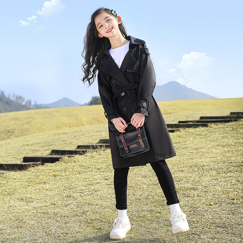 Girls' coat  spring fashion new style Korean-style trendy mid-to-long length trench coat for older children
