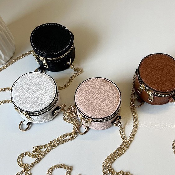Cross-border round zipper coin purse hook lychee texture genuine leather earphone small item storage bag fashion lipstick bag