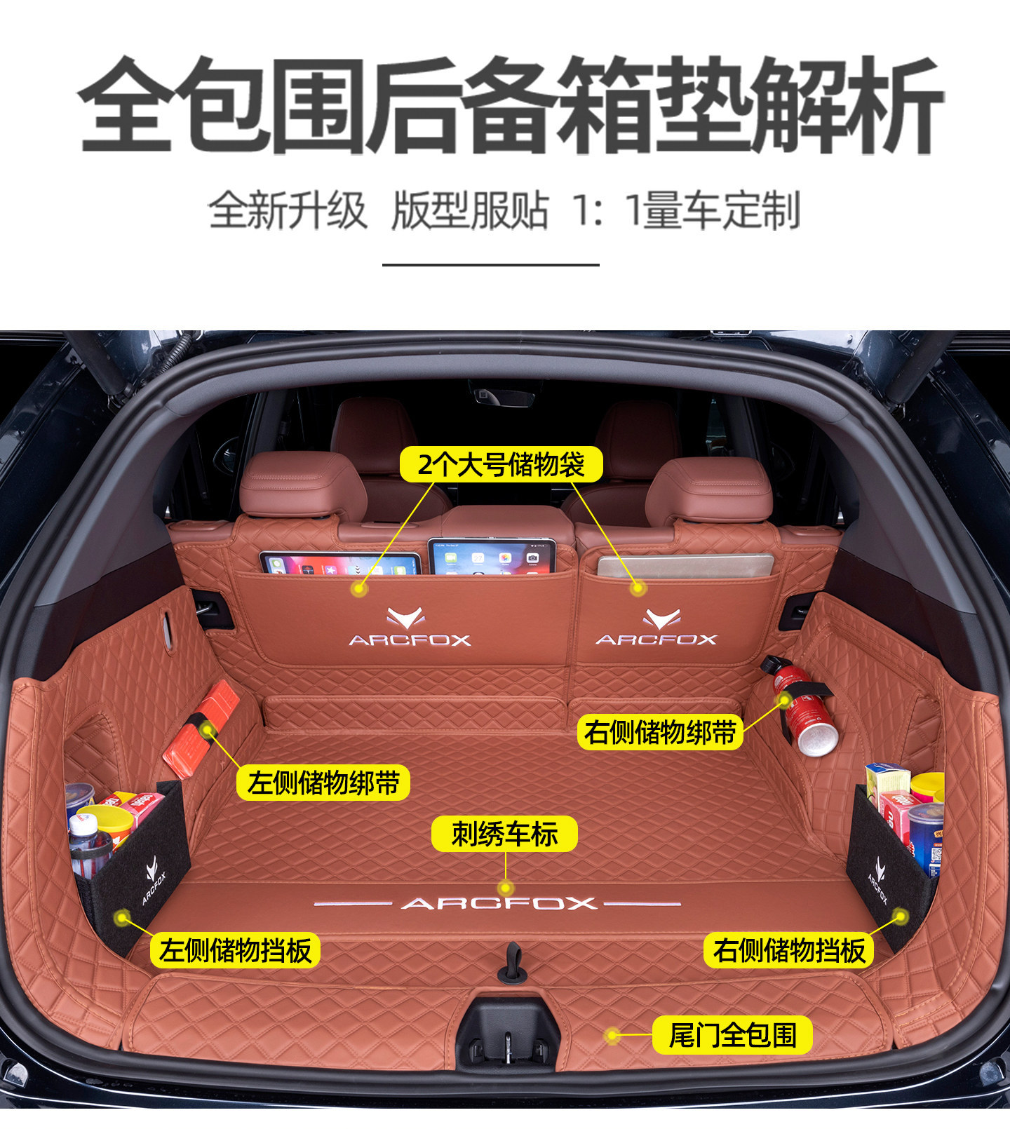 Suitable for 26 models of the Arcfox Alpha T5, full coverage trunk mat, 25 models of the Arcfox T5 interior modification trunk mat