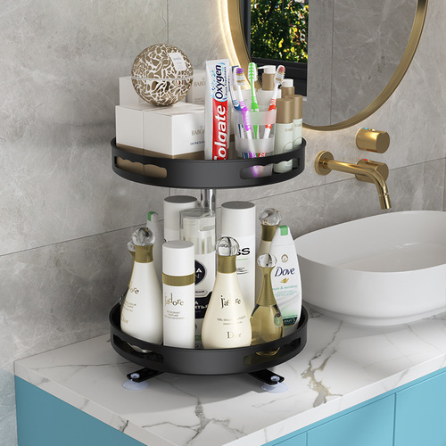 Household double-layer kitchen multi-functional rotating storage rack condiments rotating storage desktop multi-layer organizing rack