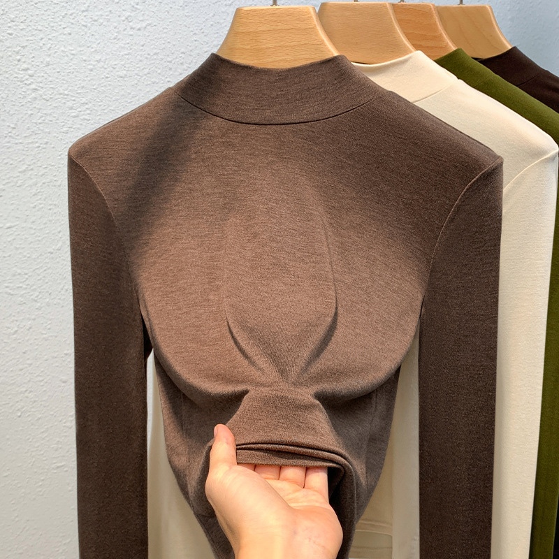 Collar del soporte de terciopelo que basa la camisa para las mujeres 2023 nuevas aminoácidos cepillado piel inferior ropa caliente Cintura interior apretado top image 1