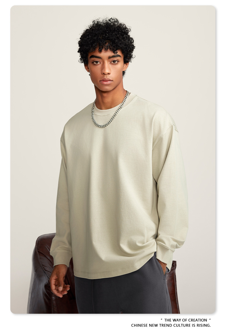 Women's Clothing heavy basic long sleeved youth solid color pure cotton loose large size T shirt_voghion.com