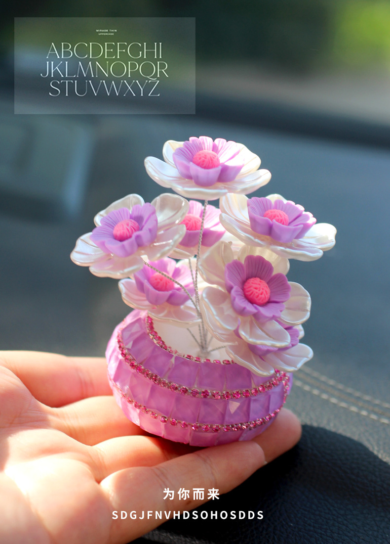 Handmade DIY Flowers for Girls, Cute Car Interior Decoration Car Ornaments, Creative Diamond-Encrusted Small Flower Pots, Central Control Ornaments