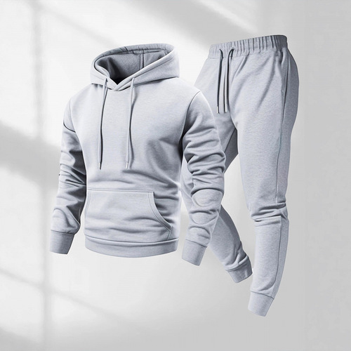 Hot-selling autumn and winter men's solid color hoodie hoodie suit casual foot-tight pants for men can be printed with logo