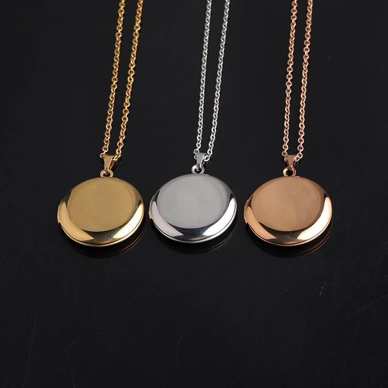 European and American Cross-Border Simple Versatile Cross Chain Openable Round Photo Box Pendant Twisted Chain Silver Women's Necklace