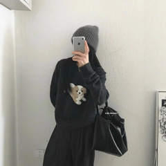 韩系软糯翻领卡通动漫狗慵懒毛衣女秋2025新款宽松套头针织衫上衣