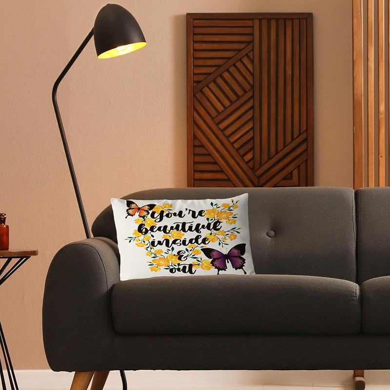 Piiriülene ülipehme lühike plüüsis liblikas kirjaga trükitud padja vöökoht padjapüür kingituseks trükitud diivanipadja kate_voghion.com