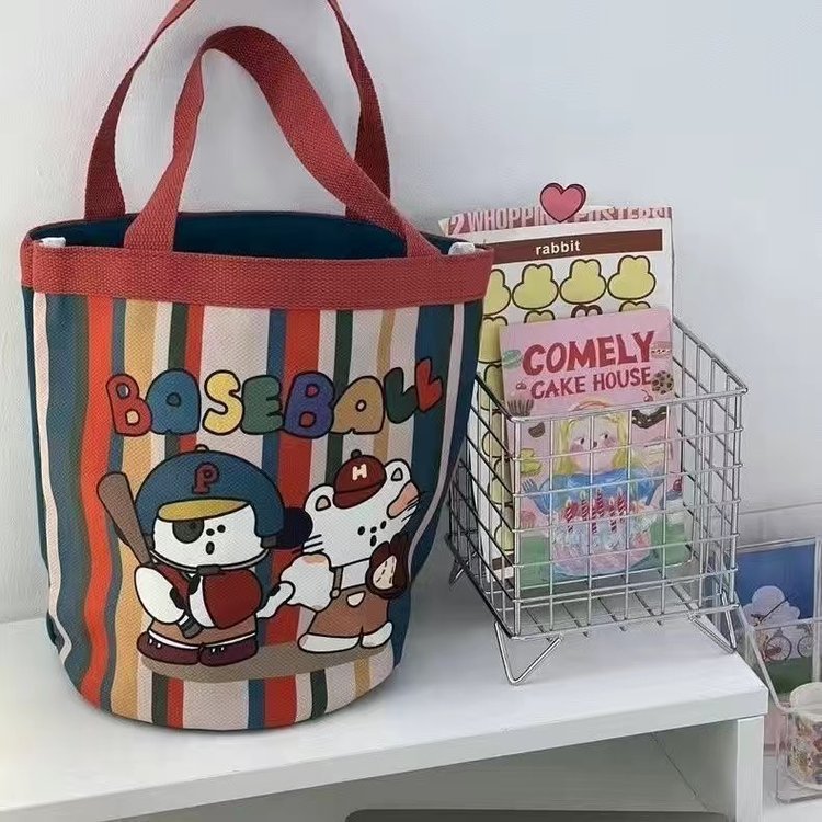 新しいバッグイラスト漫画キャンバスバッグレディースバケットバッグプリントハンドバッグ子供の誕生日プレゼント女性用バッグ|undefined