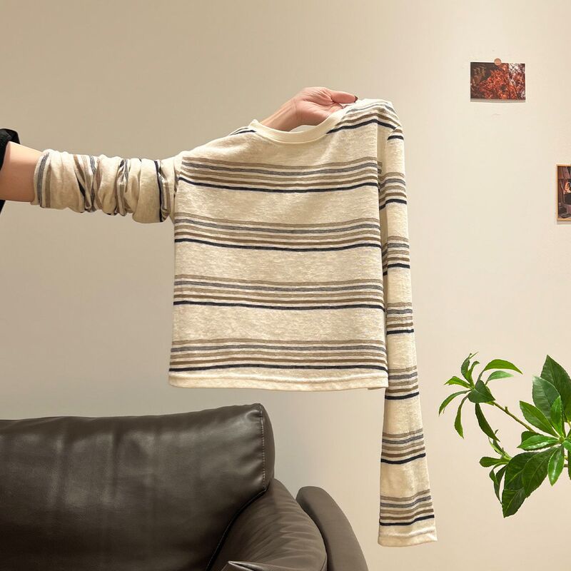 Korean-Style Color-Block Striped Long-Sleeve T-Shirt for Women, Autumn 2025 New Model, High-End and Very Attractive Base Shirt Top Korean-Style Color-Block Striped Long-Sleeve T-Shirt for Women, Autumn 2025 New Model, High-End and Very Attractive Base Shirt Top