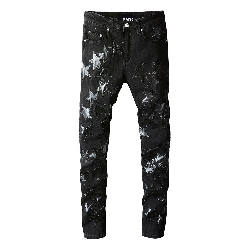 691 High Street Trendy Brand AMIRI Black Five-pointed Star Jeans Young Men's Personalized Stretch Slim-fit High Street Jeans