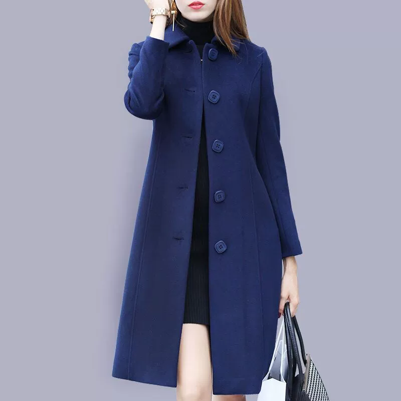 Long woolen coat, autumn jacket, woolen suit, mid-length, fitted