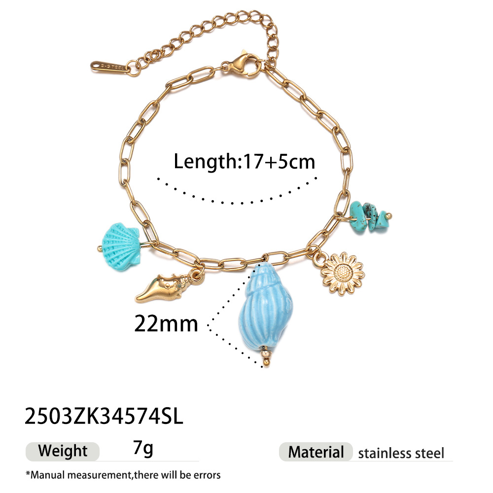 Tina transfronteriza mar de arena viento de acero inoxidable no decolor tortuga de peces de cerámica pulsera de acero de aluminio primavera y verano mujeres al por mayor